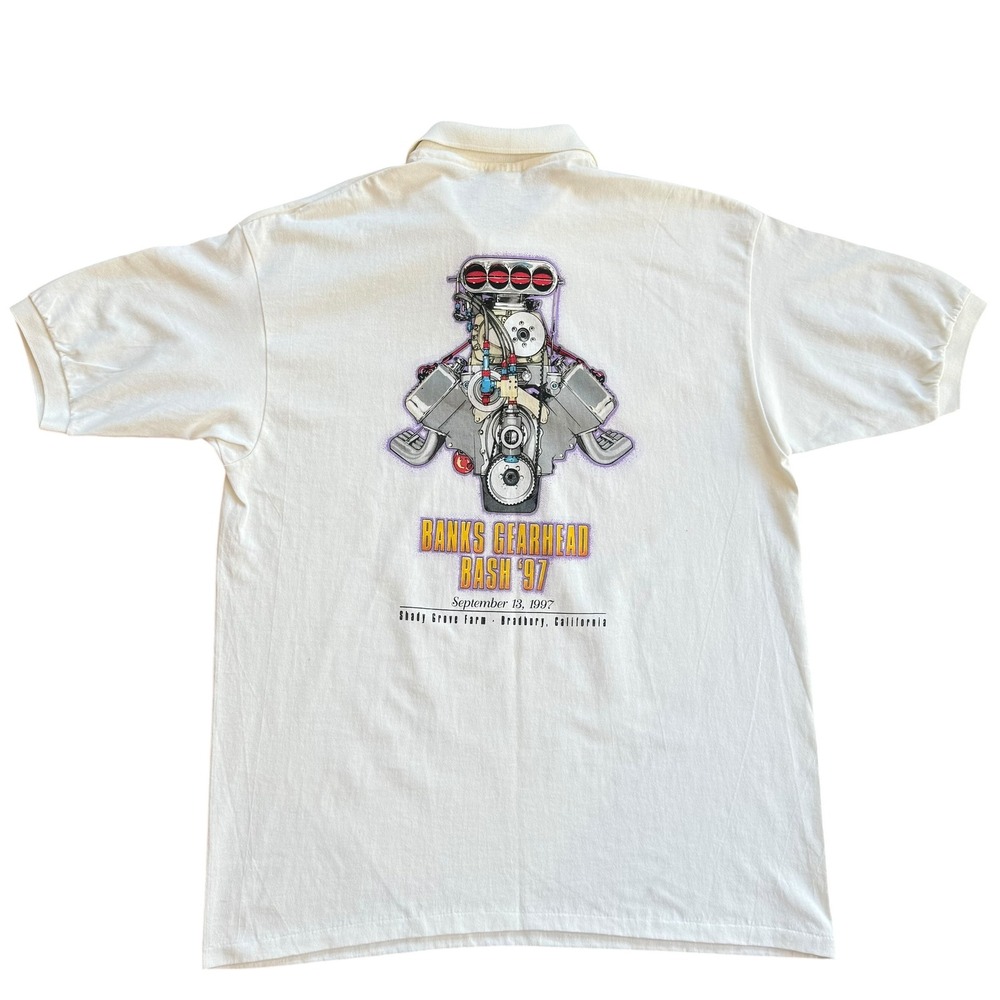 Banks Gearhead Bash 97‎ Polo Shirt XL White Automotive Car Show Vintage Mens